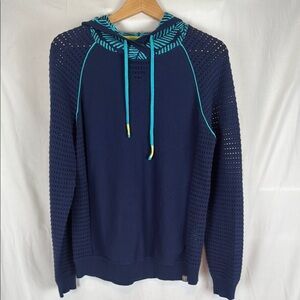 Women's Title Nine Long-Sleeved Hooded Sweater Navy and Teal Size Large